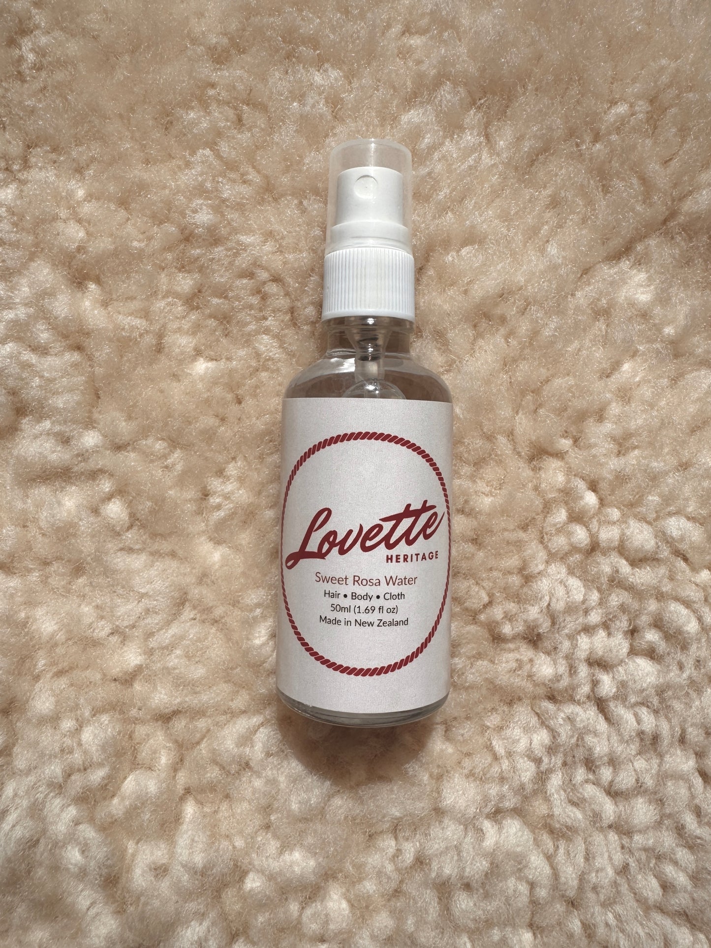 Lovette Heritage rose and neroli floral mist for hair, body, and linens.